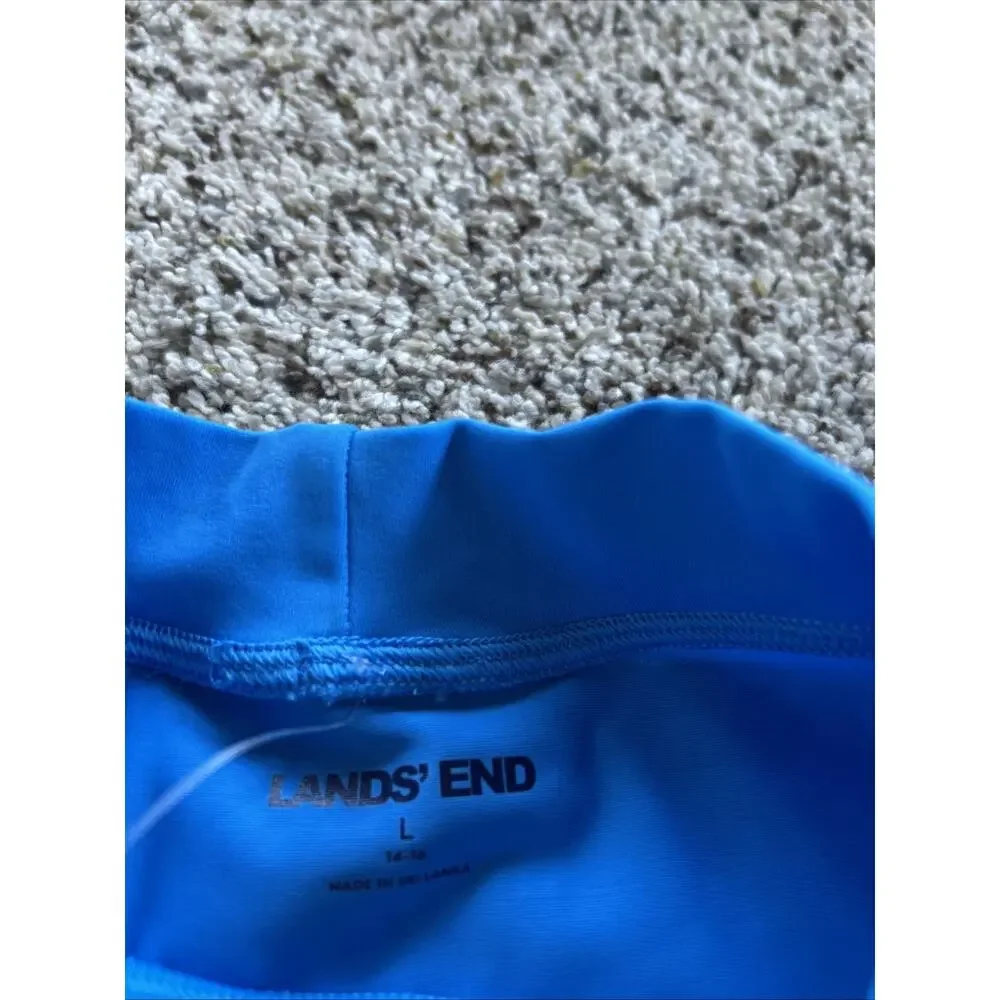 NEW Lands End size L 14-16 Boys Swim Shirt Rash Guard Blue Dinosaur Graphic F26
